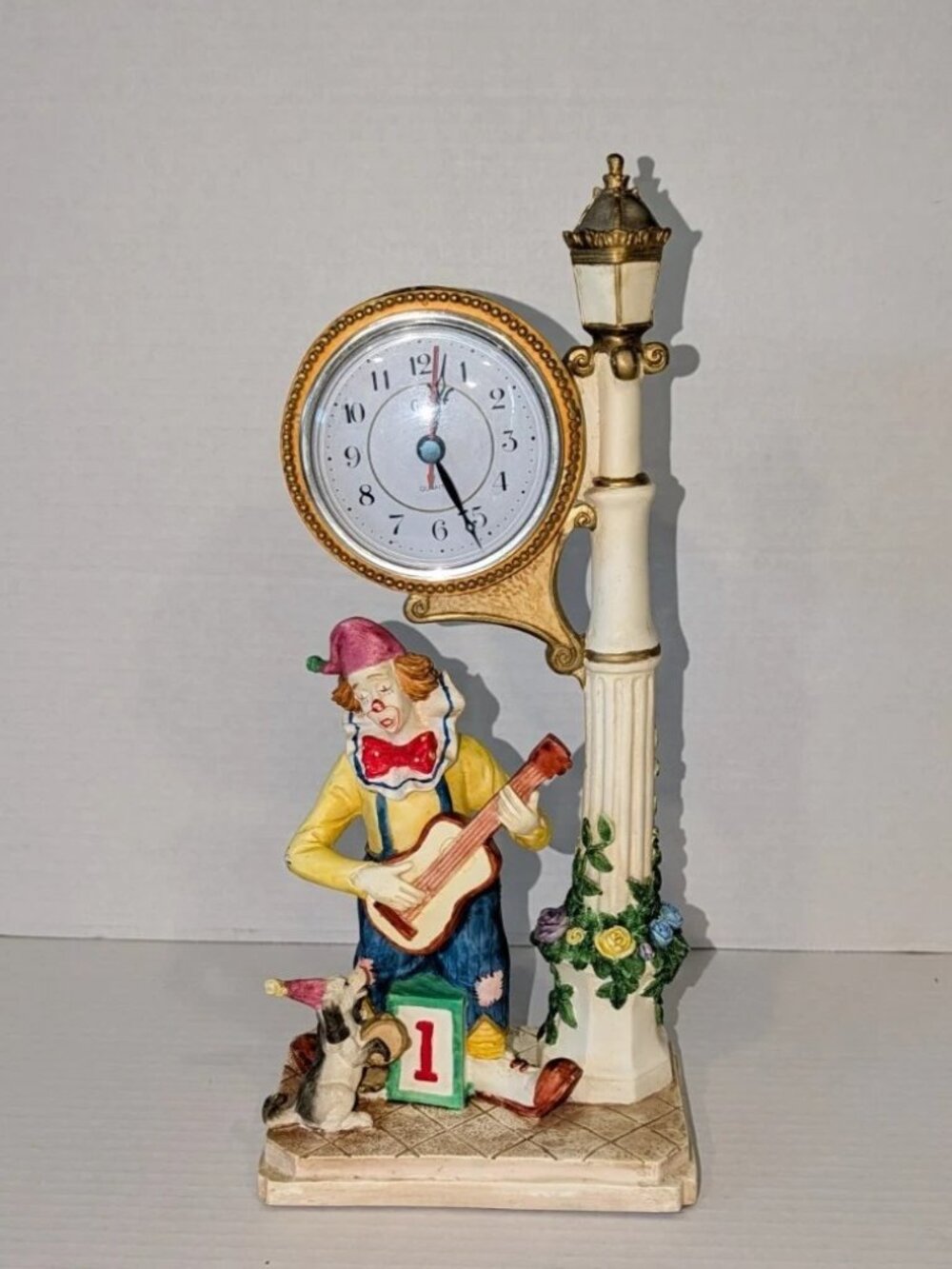 Crosa Guitar Playing Clown Hobo With Dog Clock 1994